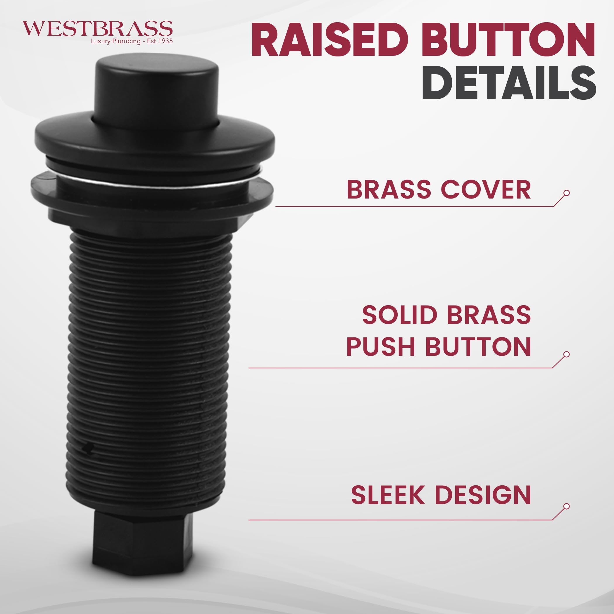 Westbrass ASB-2RB3-20 Sink Top Waste Disposal Air Switch and Dual Outlet Control Box, Raised Button, Stainless Steel