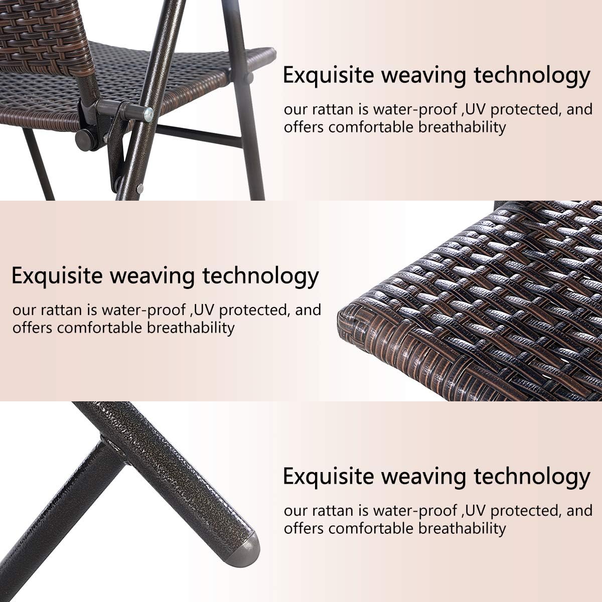 Tangkula 4 PCS Folding Patio Chair Set Outdoor Pool Lawn Portable Wicker Chair with Armrest & Footrest Durable Rattan Steel Frame Commercial Foldable Stackable Party Wedding Chair Set (24X23X37): Kitchen & Dining