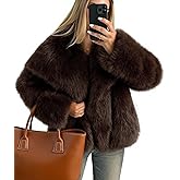 ZESICA Women's Winter Faux Fur Coats Fluffy Jacket 2026 Trendy Long Sleeve Lapel Shaggy Warm Outerwear with Pockets