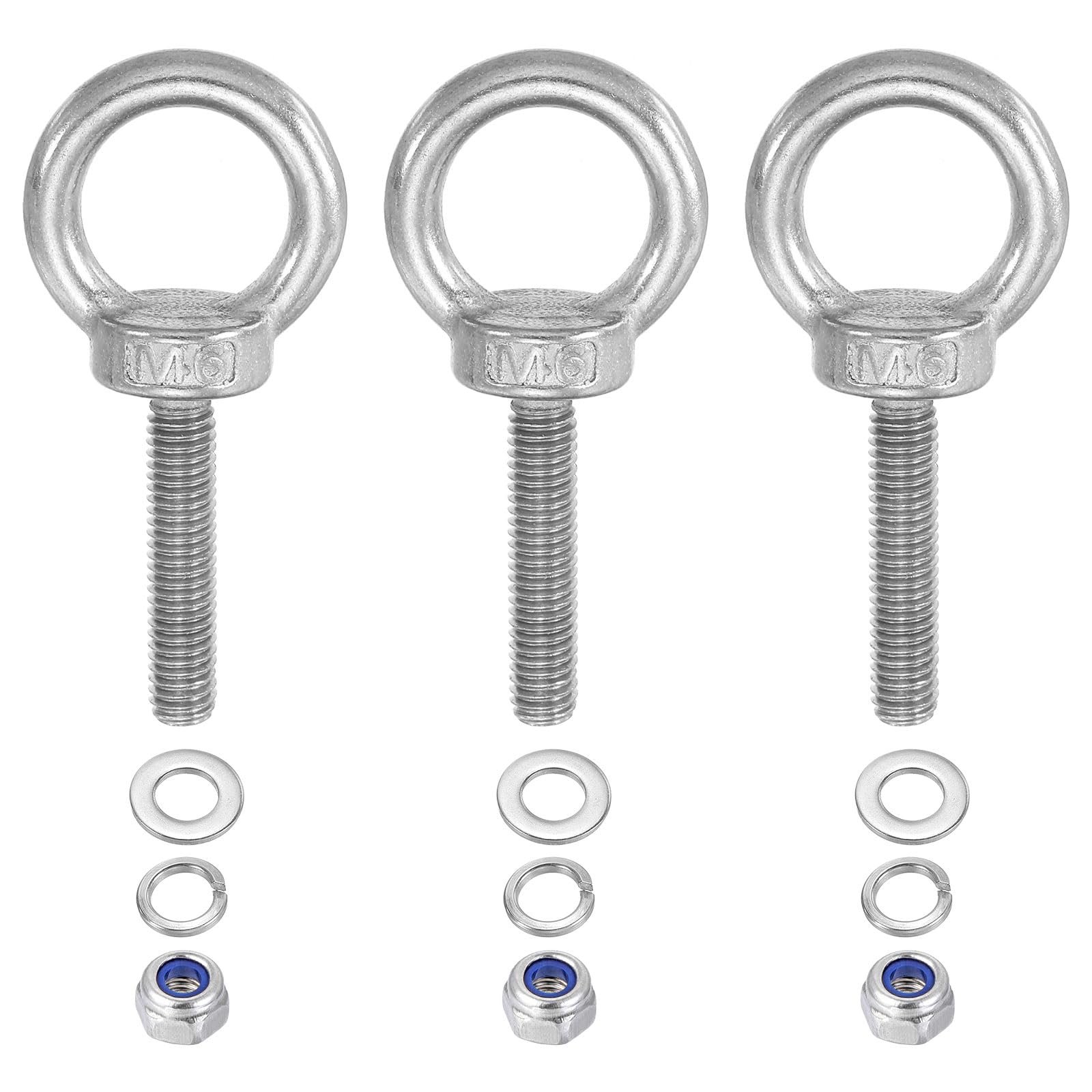PATIKIL M6 x 30mm Lifting Shoulder Eye Bolt, 3Pcs 304 Stainless Steel Lifting Ring Threaded Eyebolt with Nuts Washers for Hanging Hammocks Articles
