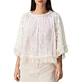 Women's Boho Flowy Lace Blouse Sexy Crew Neck See Through Ruffle Top Trendy Going Out Sheer Tops Y2k Streetwear