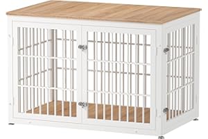 rehomerance 48 Inch Heavy Duty Dog Crate Furniture for Large Dogs, Decorative Pet House End Table, Extra Large Wooden Cage Kennel Furniture Indoor, Natural and White