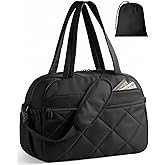 HOTOR Gym Bag for Women - Lightweight Travel Duffle Bags with Wet Pocket & Separate Shoe Bag, Multi-Pocket Carry on Weekender Duffel for Sports, Fitness, Overnight Trip, Black, 16.5" x 7.5" x 11.9"