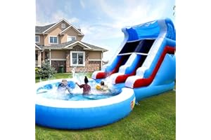 AWESMFLATE 24FT(L) Commercial Water Slide for Adults Kids【Giant Inflatable Pool】 100% PVC Inflatable Adult Water Slides with Blower and Water Tube, Giant Kids Water Slide Outdoor Backyard, 24x13x13ft