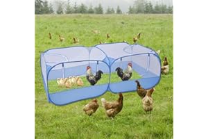 Jhua Pet Playpen for Small Animals, Portable Chicken Run with Cover, Foldable Chicken Coop Outdoor, Play Pens for Small Pets with Transparent Mesh Walls for Chicken Duck Puppy Cat Rabbit (Blue)