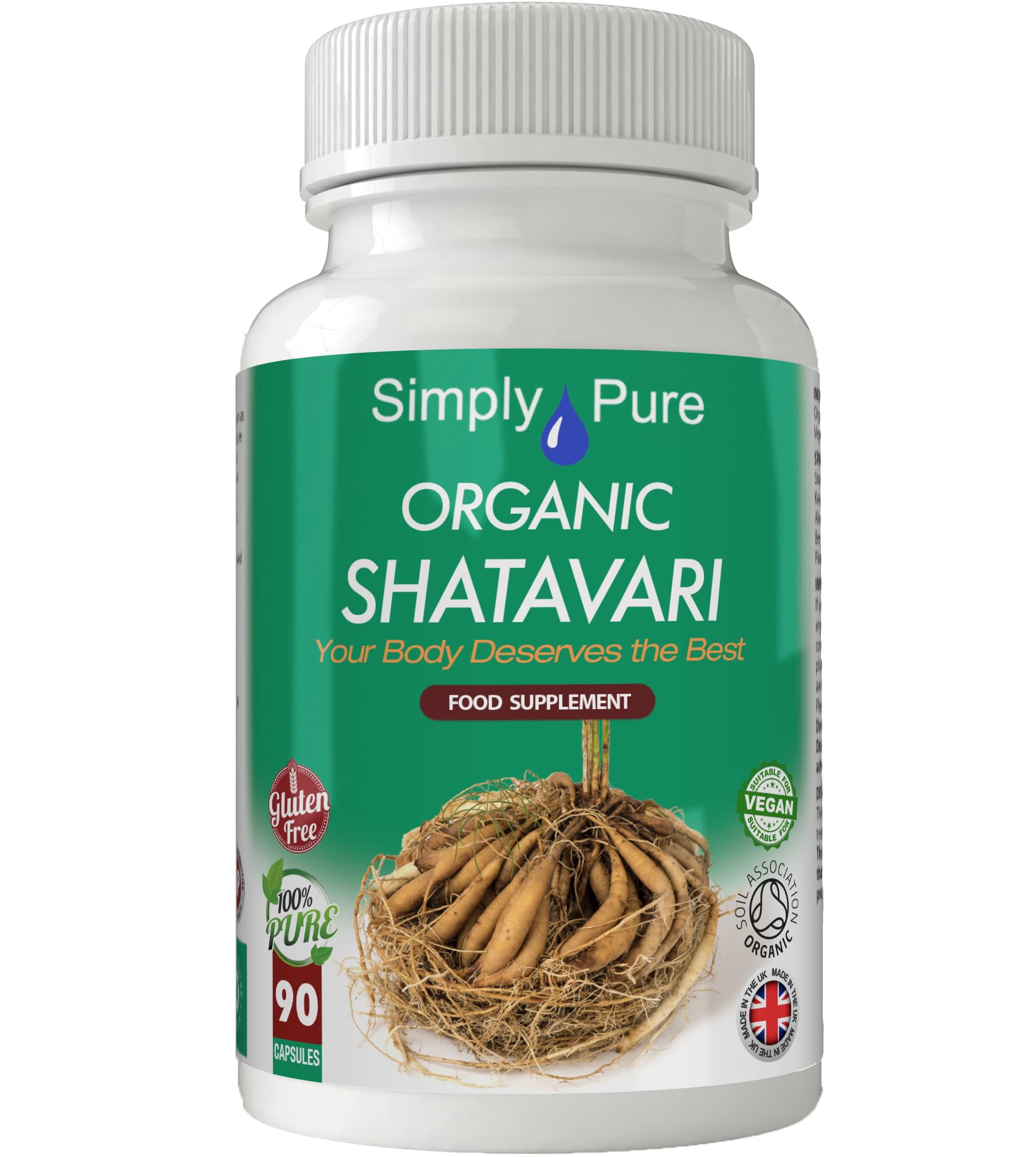 Simply Pure Organic Shatavari for Women's Health & Vitality | 500mg Capsules x 90 | 100% Pure Soil Association Certified | Gluten Free | GM Free | Vegan