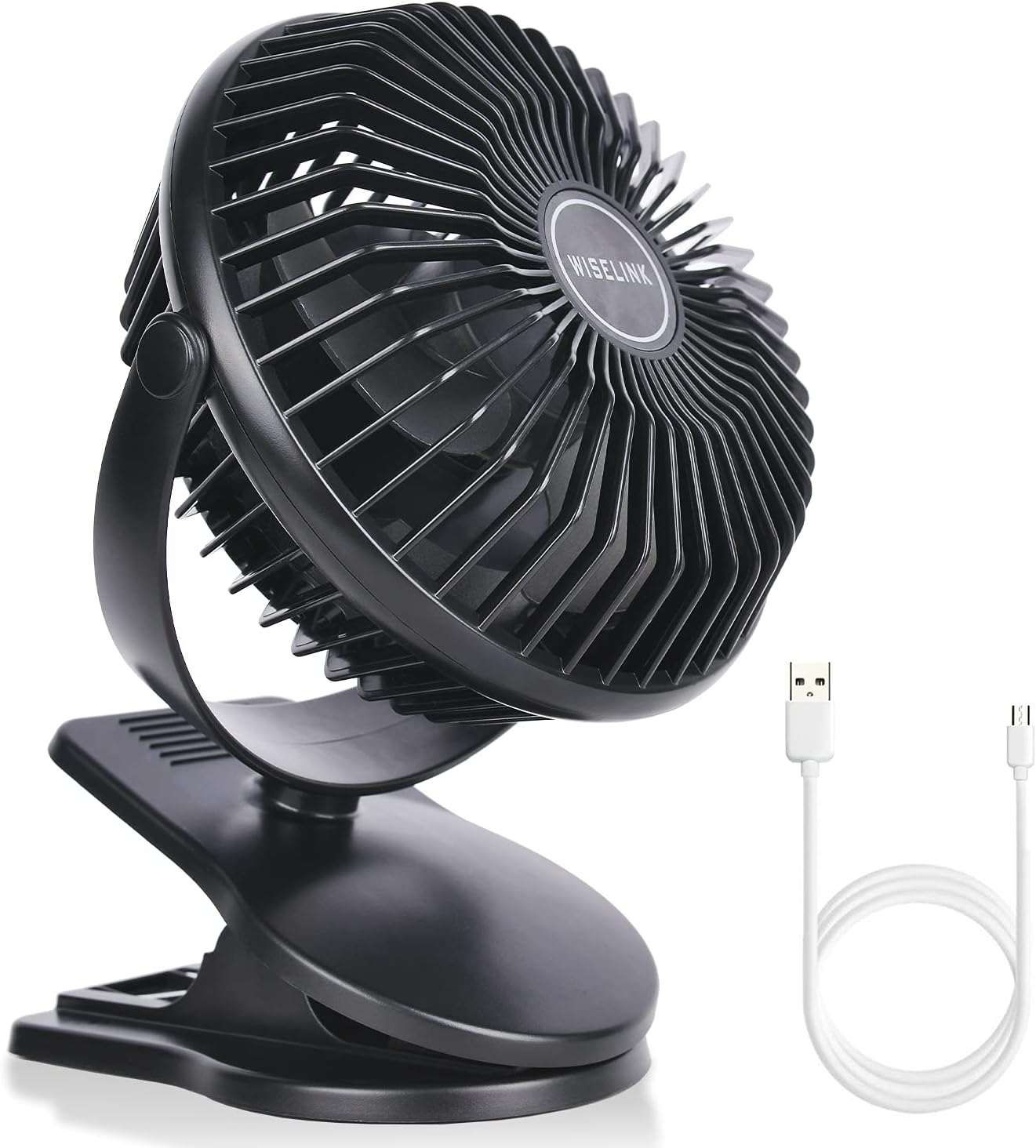 Wiselink 10000mAh Rechargeable Battery Operated Clip on Fan, Lasts 40hrs Max, Portable Fan with 3 Speeds, Sturdy Clamp, Small USB Desk Fans for Outdoor Stroller Golf Cart Treadmill Camping Home Office