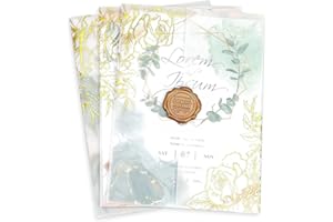 Ayfjovs 120 Pack Luxury Gold Foil Floral Vellum Paper Wedding Invitation Paper for 5x7 Invitations, Vellum Jackets for 5x7 Invitations, Transparent Vellum Wrap for Wedding Baby Shower Birthday