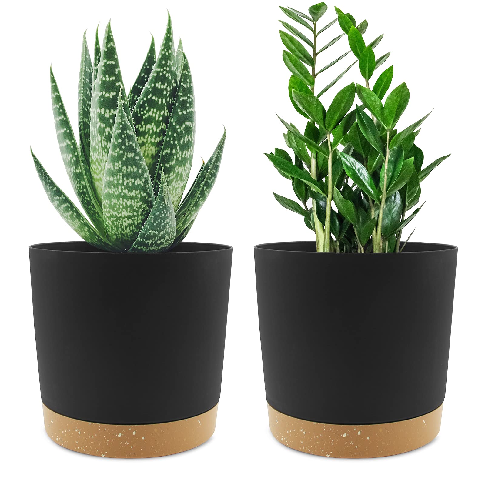 QCQHDU 16.5cm Plant Pot, 2 Pack Planters for Indoor Plants with Drainage Holes & Saucer, Outdoor Flower Pots Home Garden Modern Decor (Dark Grey, 16.5cm) — image 1