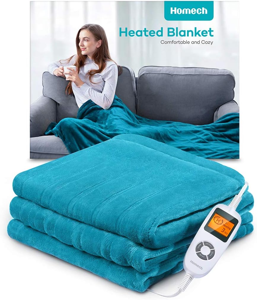 Homech Electric Heated Blankets, 72" x 84" Full Size Electric Throws with Double-Layer Flannel, Fast Heating with 10 Heating Levels, 12 Hour Auto-Off, Overheating Protection, Machine Washable: Home & Kitchen