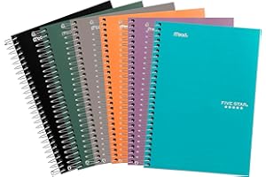 Five Star 5-Subject Spiral Notebook, 6" x 9.5" Sheet Size, College Ruled, 300 Pages/150 Sheets, No Margin, Wirebound, Assorte