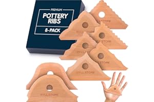 Byllstore Triangle Pottery Ribs & Trimming Tools | 2 Foot Shaper Tools | 6 Clay Texture Ribs | Solid Beech Wood | 8-Pack