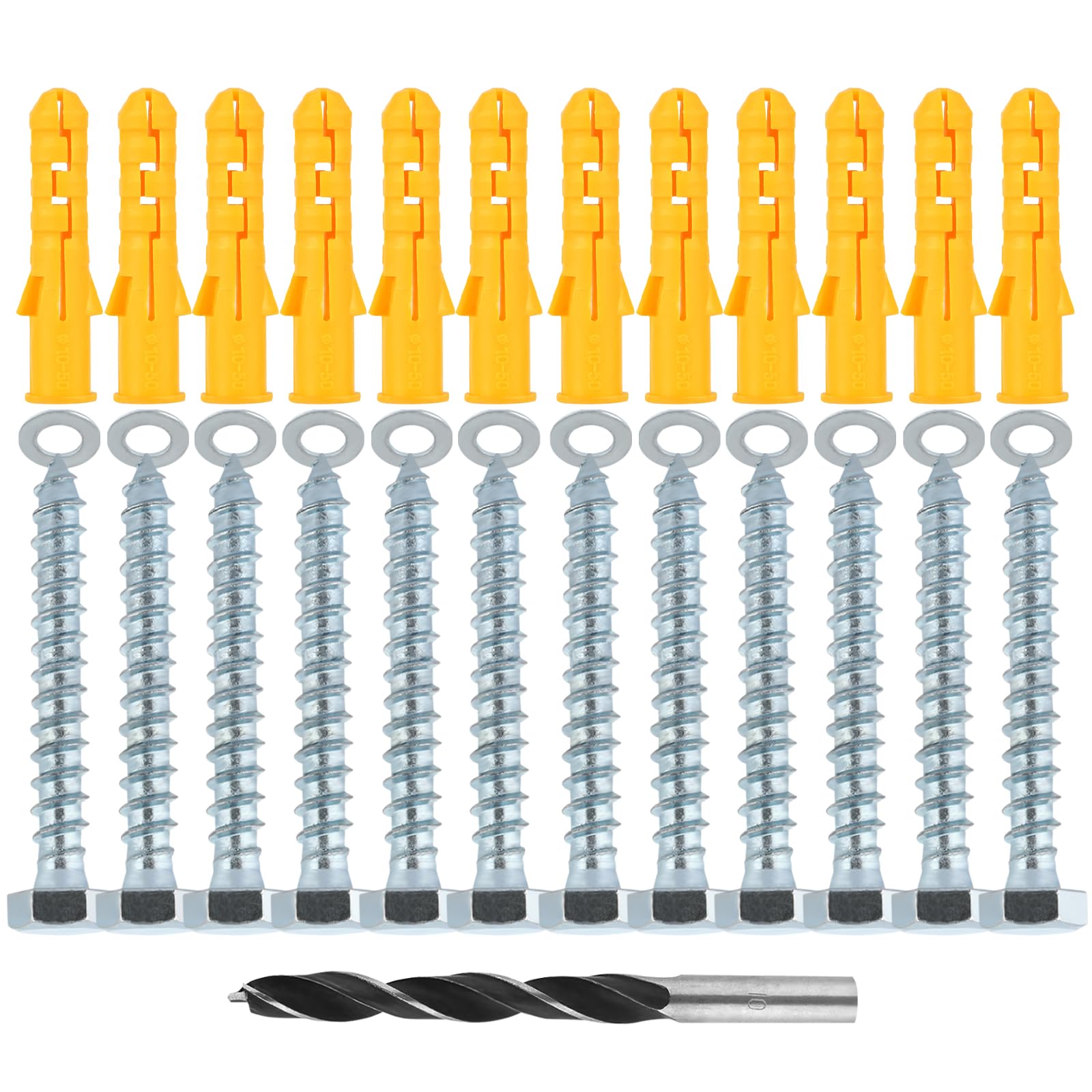 12Pcs M10x50 mm Wall Plugs and Screws Set, TV Bracket Screws and Wall Plugs, M10 Wall Plugs, Heavy Duty Wall Fixings with Coach Screw Zinc Plated and Washer, Concrete Screw for TV Bracket Aerial Mast