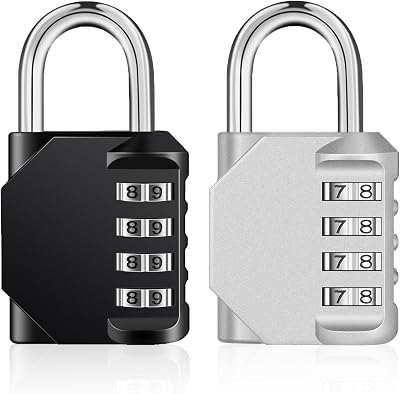 ZHEGE 4 Digit Combination Padlocks Outdoor 2 Pack Weatherproof Black Silver