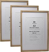 YiPinYin Natural Wood Effect A2 Boxed Frames Set of 3 with Mounts for A3 view 1