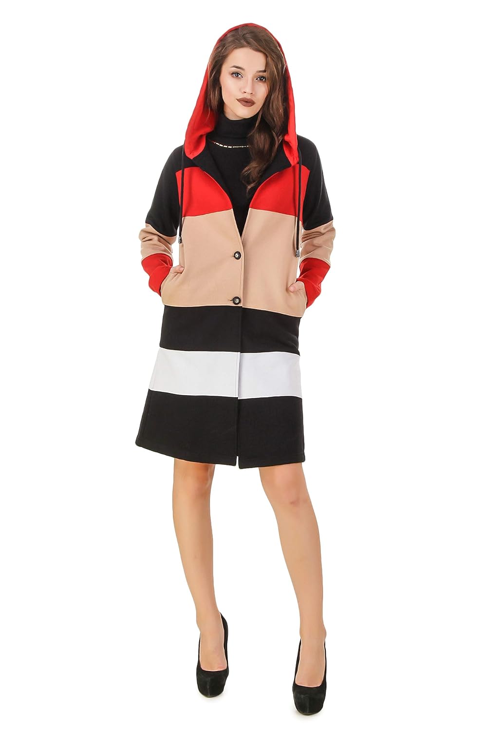 texco color block smart winter longline over coat