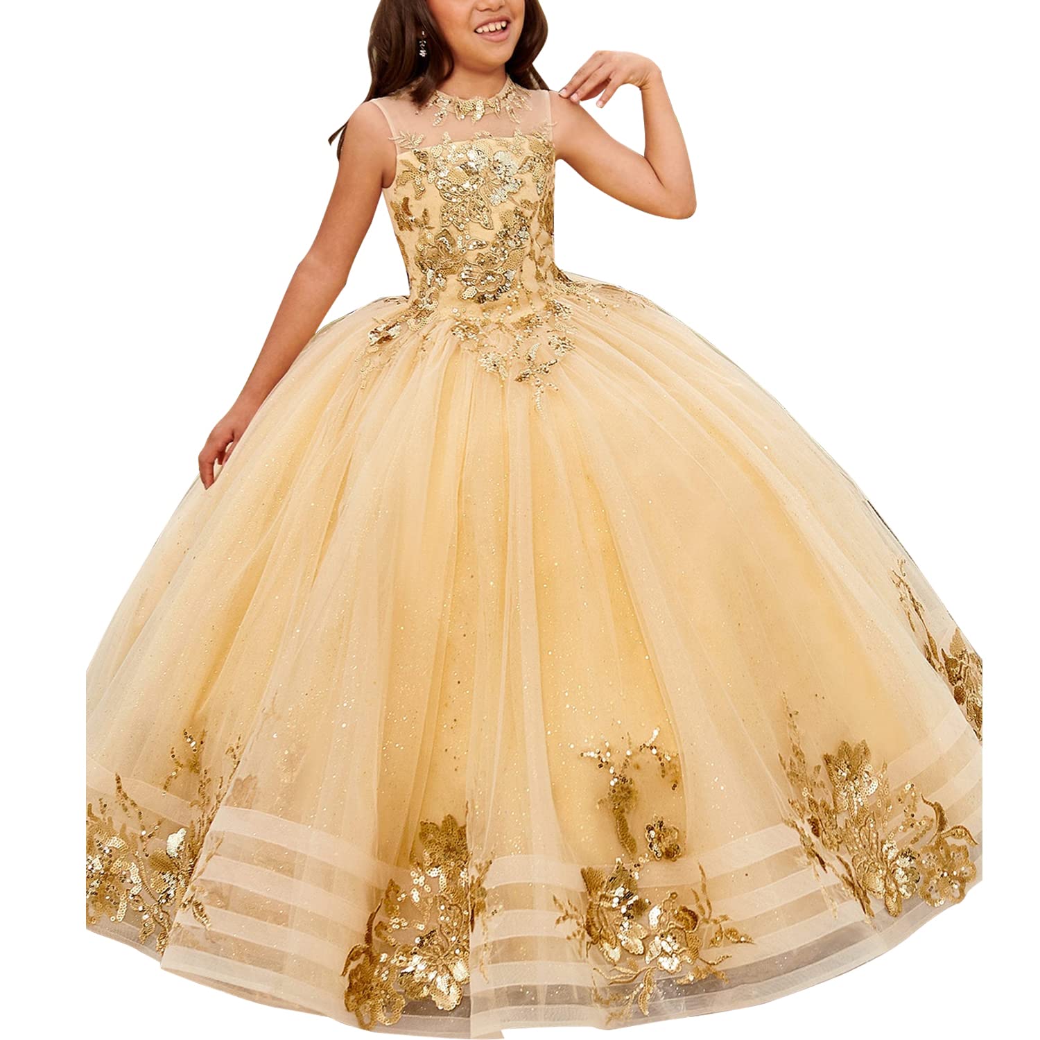 Photo 1 of ABAO SISTER Flower Girls Princess Pageant Dreses Party Prom Puffy Ball Gowns Formal Dresses (Size 2,Champagne)
