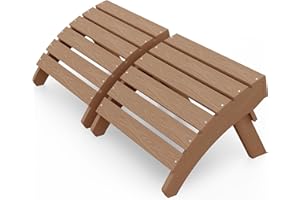 MXIMU Folding Adirondack Ottoman Set of 2: HIPS Plastic Outdoor Footrest Easy Assembly - All Weather Foot Rest Foot Stool for Adirondack Chair Use in Patio Garden Backyard Pool (Teak)