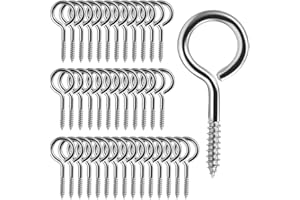 Kalekey 2.6inch Screw Eyes Heavy Duty Screws Eye Bolts Stainless Steel Eye Hooks Self Tapping Eyelet Screw for Wood Indoor & Outdoor Use(Sliver 40PCS)