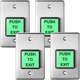 Tellegloww 4 Pcs Push to Exit Button Request to Exit Button | Access Control Exit Button Indoor Request to Exit Button Stainless Steel Wall Plate with Green LED Square
