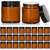KEYWING 24 Pack Amber Glass Jars with Black Lids, 4 oz Empty Small Cosmetic Jars with Inner Liners, Round Lotion Containers f