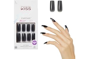 KISS Jelly Fantasy Fake Nails - Jelly Gelée, Black Sculpted, Long Square Translucent, Ready To Wear, Professional Quality, Minutes To Apply, Easy Removal| 28 Count…
