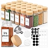 ComSaf 4oz 24Pcs Glass Spice Jars with Bamboo Lids, Empty Spice Containers with 93 Labels, Square Seasoning Containers Trial 