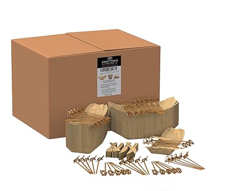 Bambusschalen-Set, mit Einwegbesteck / Cocktail-Stücke x 50 Stück Für Partysnacks Sushi Vorspeisen Fingerfood