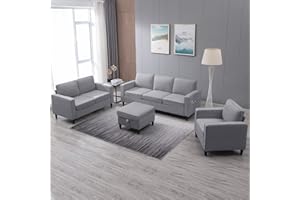 ZAFLY 4 Pcs Sectional Sofa with Storage Ottoman for Living Room, Sectional Couches and Loveseat Sets, Living Room Furniture Set,3-Seat Sofa + Ottoman + Loveseat+ Armchair,Light Grey