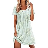 Ekouaer Nightgowns for Women Pleated Sleep Shirts Short Sleeve Night Shirts Lace Trim Night Gown Ladies Sleep Dress