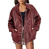 American Trends Womens Faux Leather Jackets Oversized Motorcycle Bomber Coats Fall Spring Fashion Clothes Winter Outfits