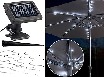 Luminea Regenschirm-Lichterkette: Solar-LED-Sonnenschirm-Lichterkette mit 8 Strängen und 72 LEDs, IP44 (Solar-Lichterketten-L