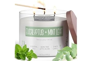 Candle-lite Essential Elements Scented Candles, Eucalyptus & Mint Leaf, 14.75 oz Jar, Proudly Poured in The USA, Aromatherapy, 3-Wick with 45 Hours Burn Time, Perfect for Creating a Relaxing Ambiance