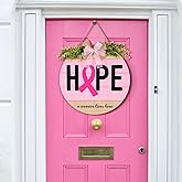 Breast Cancer Awareness Sign Decoration Pink Ribbon Hanging Wooden Plaque Breast Cancer Awareness Wreaths for Office Front Porch Door Indoor Outdoor Walls Party Decor