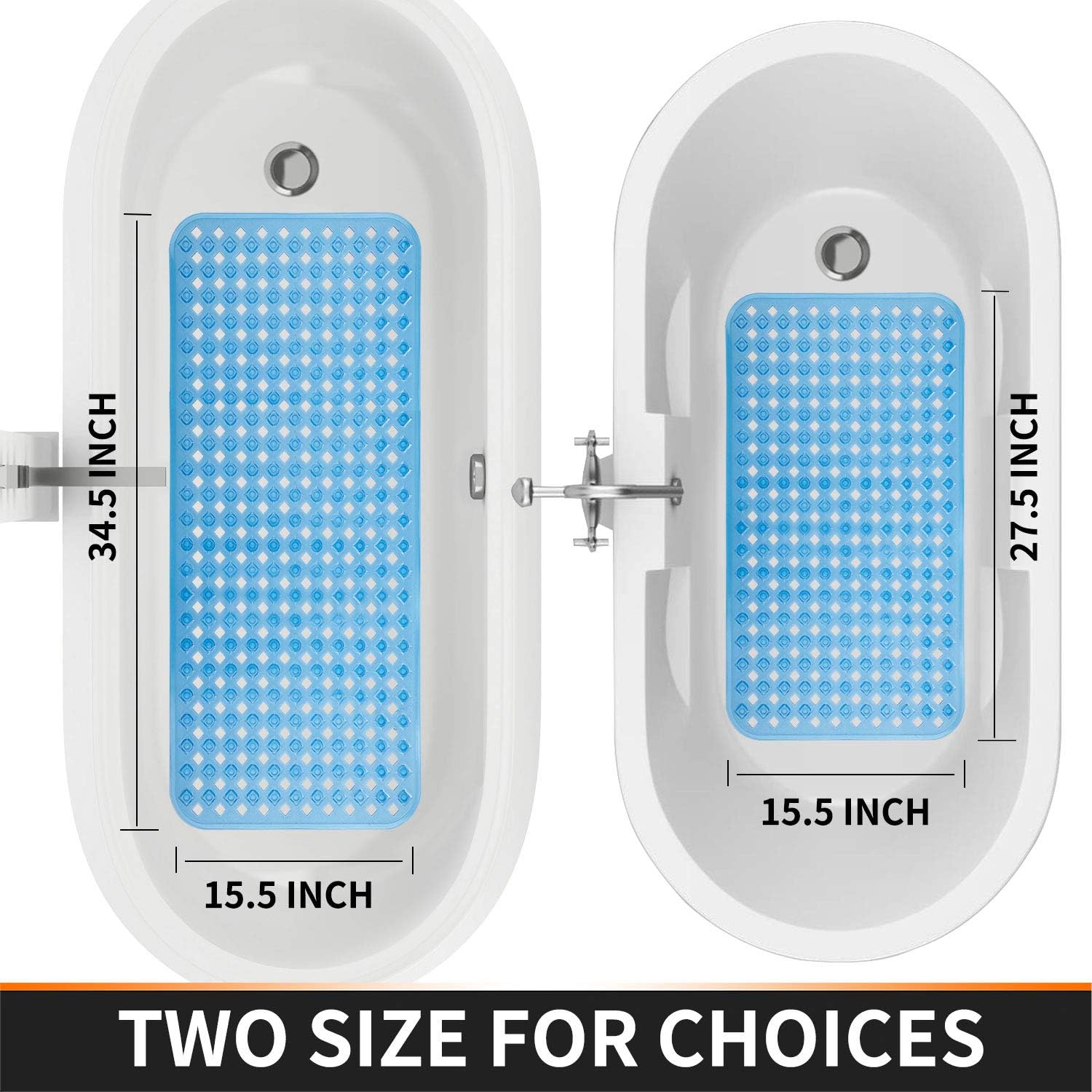 Yimobra Original Bath Tub and Shower Mat Extra Long, Non-Slip with Drain Holes, Suction Cups, Phthalate Free, Machine Washable Materials Bathroom Mats (34.5 x 15.5 Inch, Clear Blue): Home & Kitchen