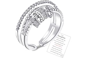 OOOPEL Sterling Silver Anxiety Ring With Inspirational Card,S925 Adjustable Fidget Rings For Anxiety Women Cubic Zirconia Spinner Ring For Stress Relief With Jewelry Box Bague Anxiete Femme