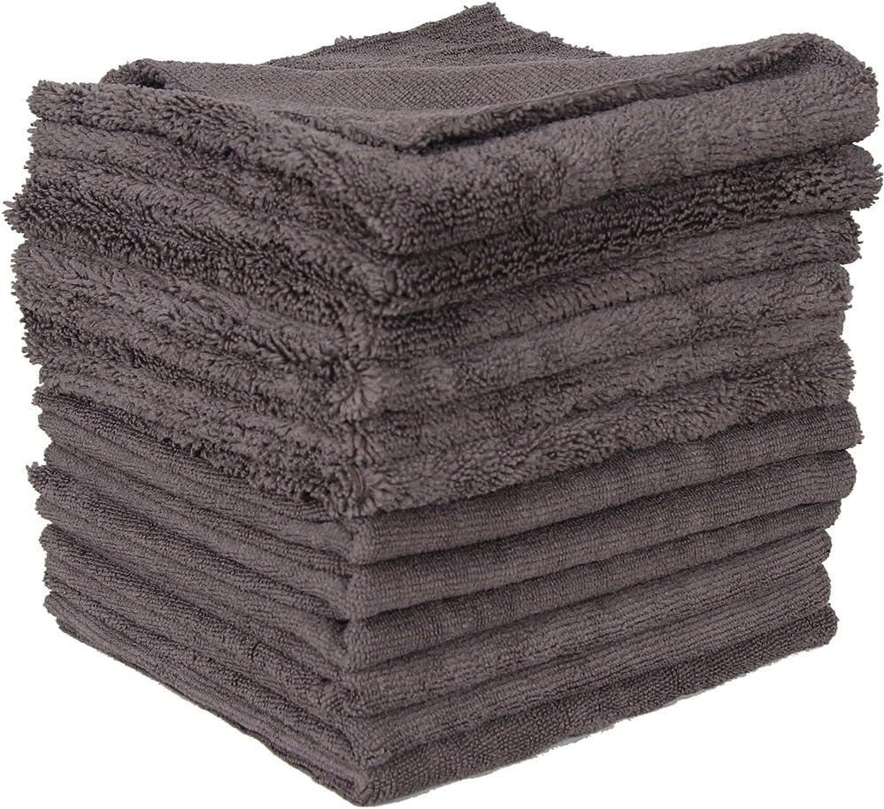 (12-Pack 320gsm) LANTEENSHOW Microfiber Cleaning Towel Edgeless For Car,Auto,Multi surface,High and Low fabric,320gsm,16×16 In,Gray Color