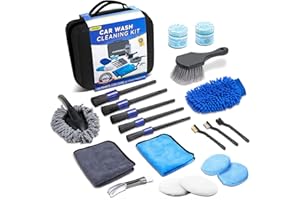 COOGEO 21Pcs Car Detailing Kit,Compelete Car Cleaning Kits Interior Cleaner With Detailing Brushes,Car Wash Kit with Cleaning Gel,Wash Mitt, Car Care Gift for Men, Black
