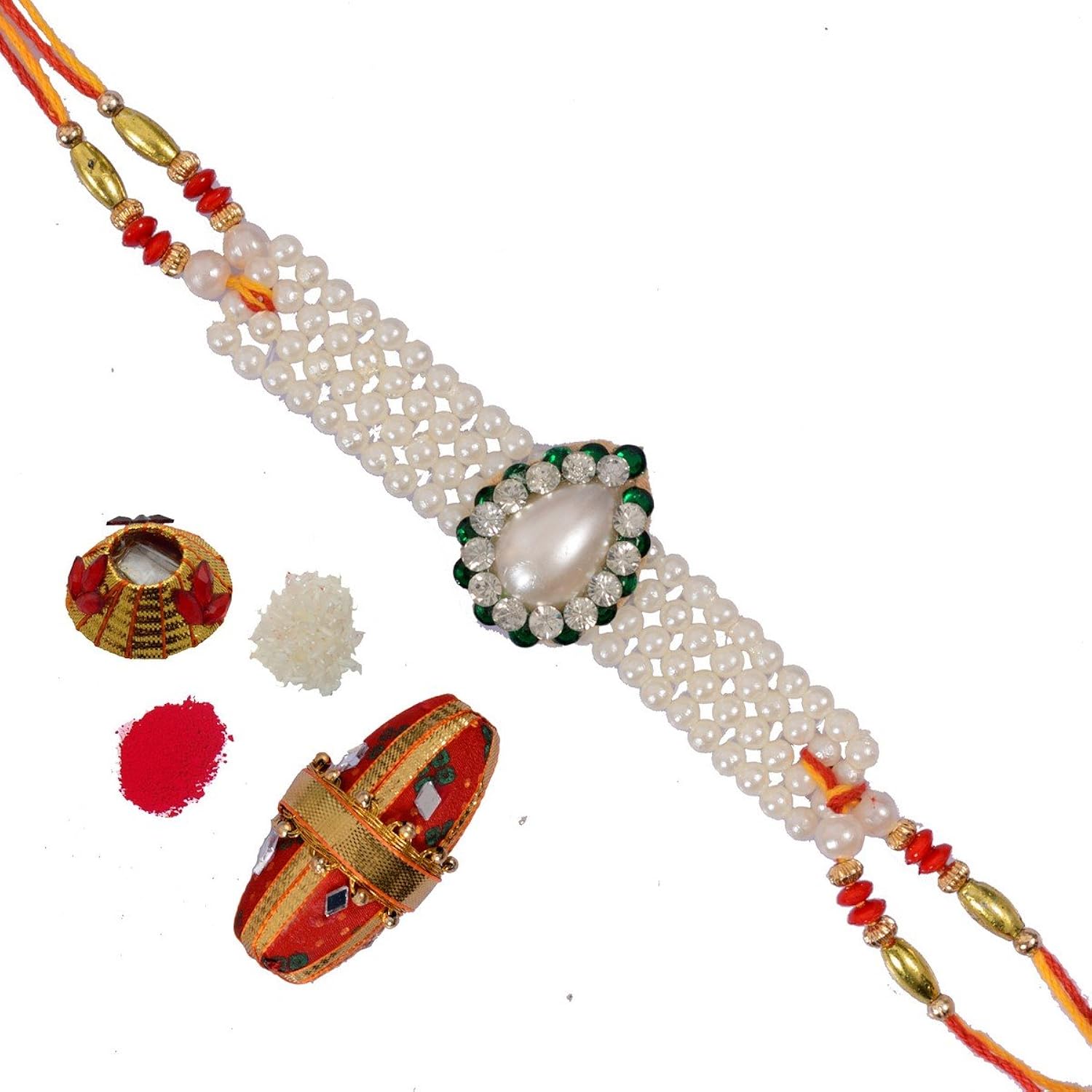 ecraftindia designer single rakhi and roli tikka matki & kundan coconut