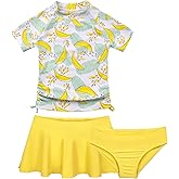 Cadocado Girls Swimsuit Rash Guard Girls' Swimwear Short Sleeve Bathing Suit 3 Pieces Kids Floral Swim Set with Skirt