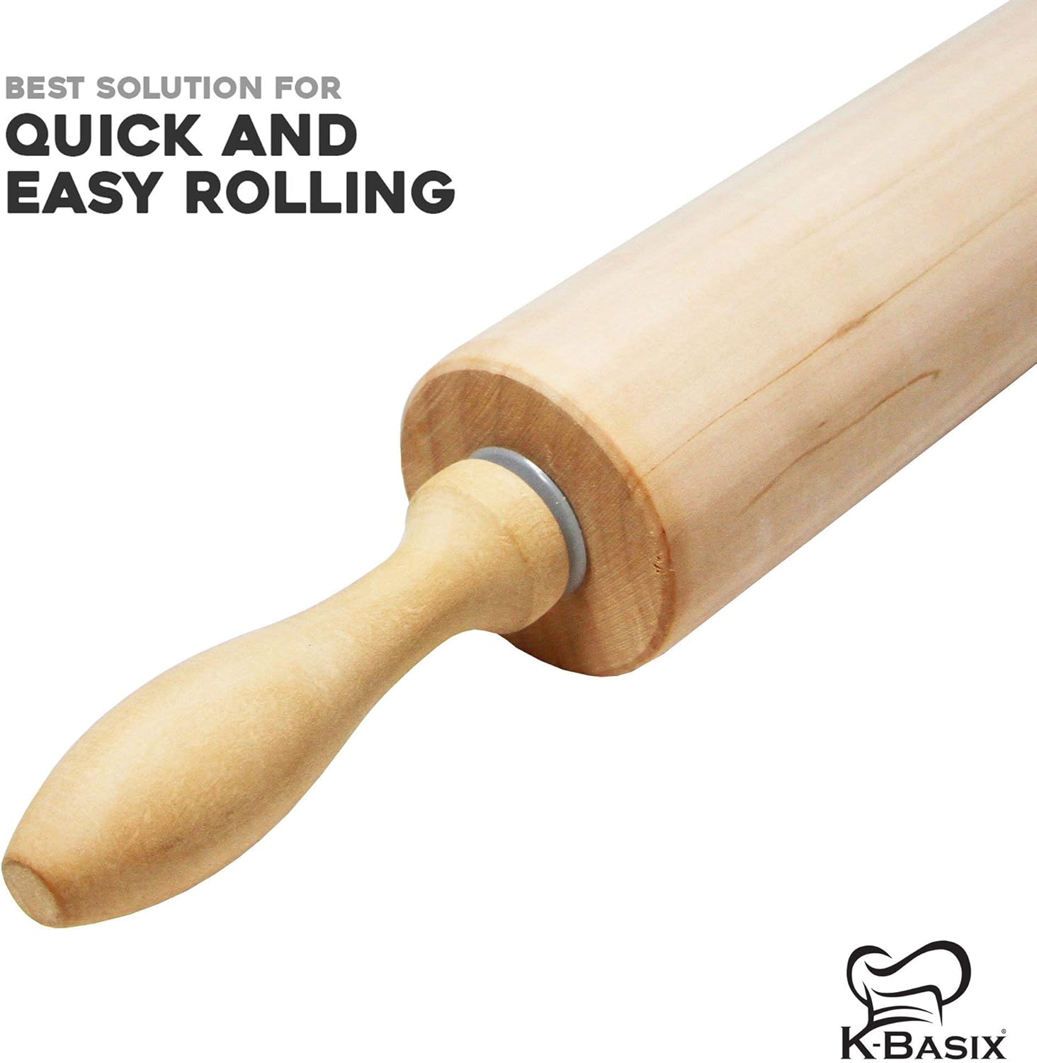 K BASIX Classic Wood Rolling Pin, Non-Stick Rolling Pin for Baking, Professional Dough Roller, Used by Bakers & Cooks for Pasta, Cookie Dough, Pastry, Bakery, Pizza, Fondant, Chapati, 16.5” by 2.2”: Kitchen & Dining