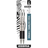 Zebra Pen F-301 Retractable Ballpoint Pen, Stainless Steel Barrel, Bold Point, 1.6mm, Black Ink, 2-Pack