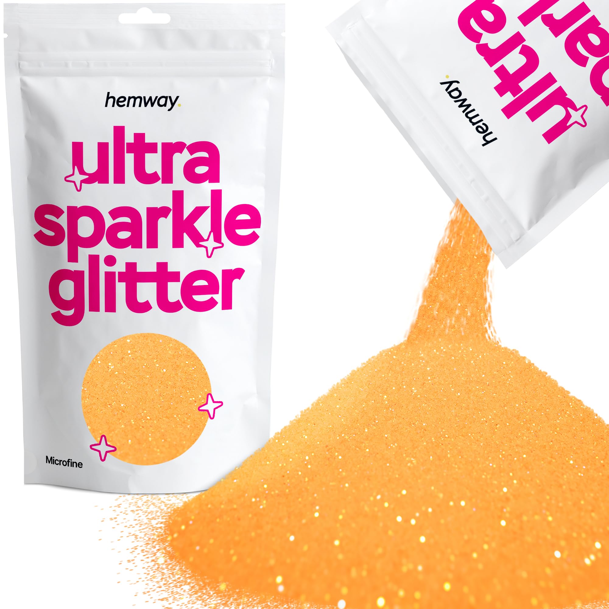 Hemway Ultra Sparkle Glitter Fluorescent Orange 100g Microfine | Glitter for Arts & Craft, Makeup, Nail Art, Crafting, Card Making, Sparkle Decoration