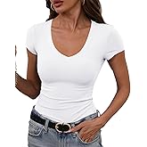 GEMBERA Womens' Stretchy V Neck Short Sleeve Form Fitted Casual Basic Top T-Shirts