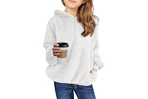Ofenbuy Kids Girl's Fuzzy Hoodies Zipper Warm Loose Sherpa Hooded Sweatshirt Pullover With Pockets