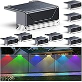 LIANGLOME 8PK Solar Fence Lights Outdoor - Warm White & RGB 6 Color, Dusk to Dawn Deck Light, IP65 Waterproof Garden Lights for Outside/Backyard/Railing/Step/Patio/Wall