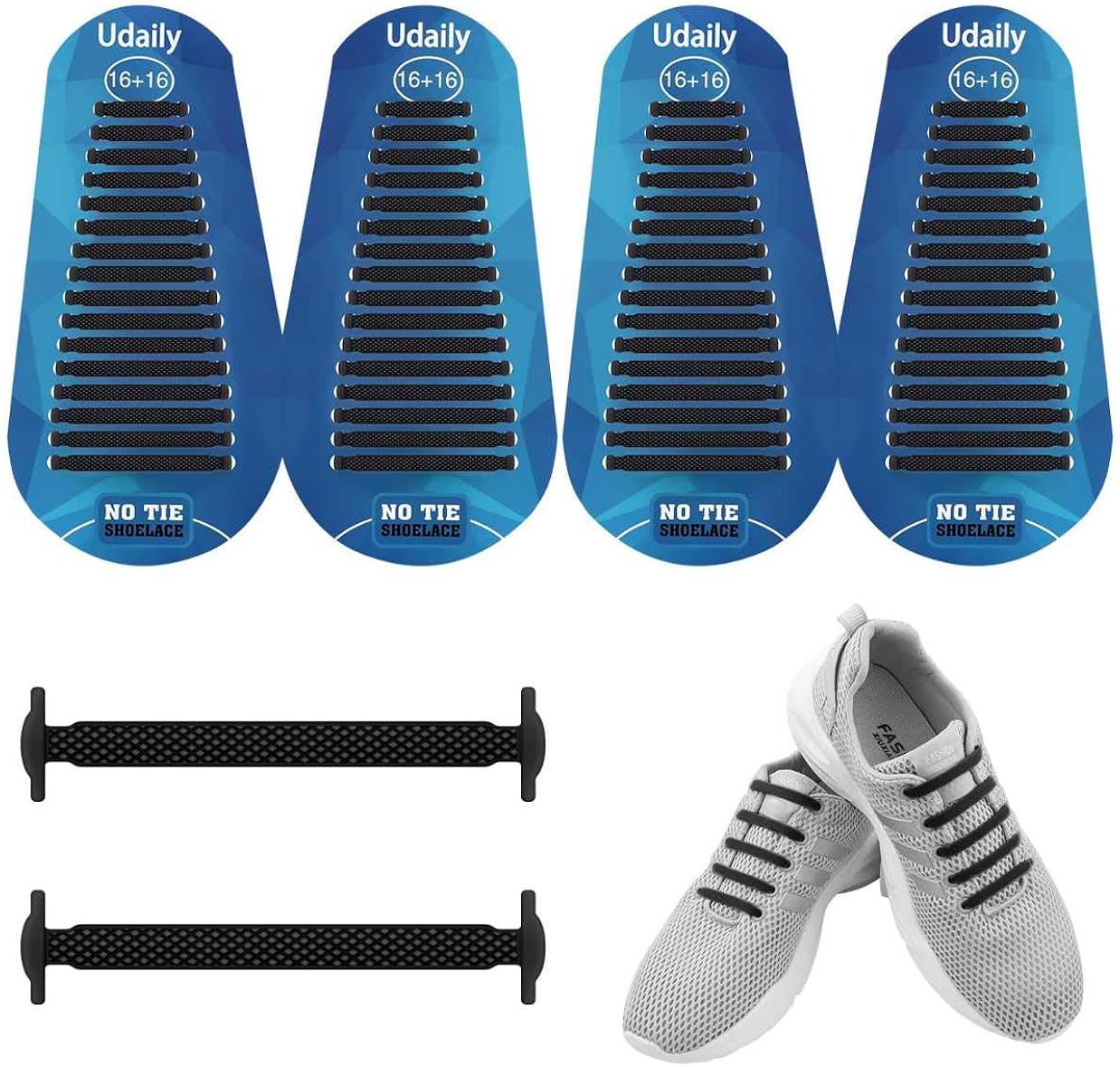 Udaily 2 Pairs No Tie Shoelaces for Kids and Adults, Elastic Silicone Shoe Laces for Sneaker