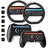 PAWDIARY Switch 2 Sport Accessories Kit with 2PCS Switch 2 Steering Wheels + 2PCS Switch 2025 Controller Grip, Family Switch 2 Game with 8 Thumb Caps (4 Sets Black)