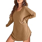 Ekouaer Womens Nightgown Waffle Knit Long Sleeve Nightgown Sleep shirts Night Dress for Women S-XXL