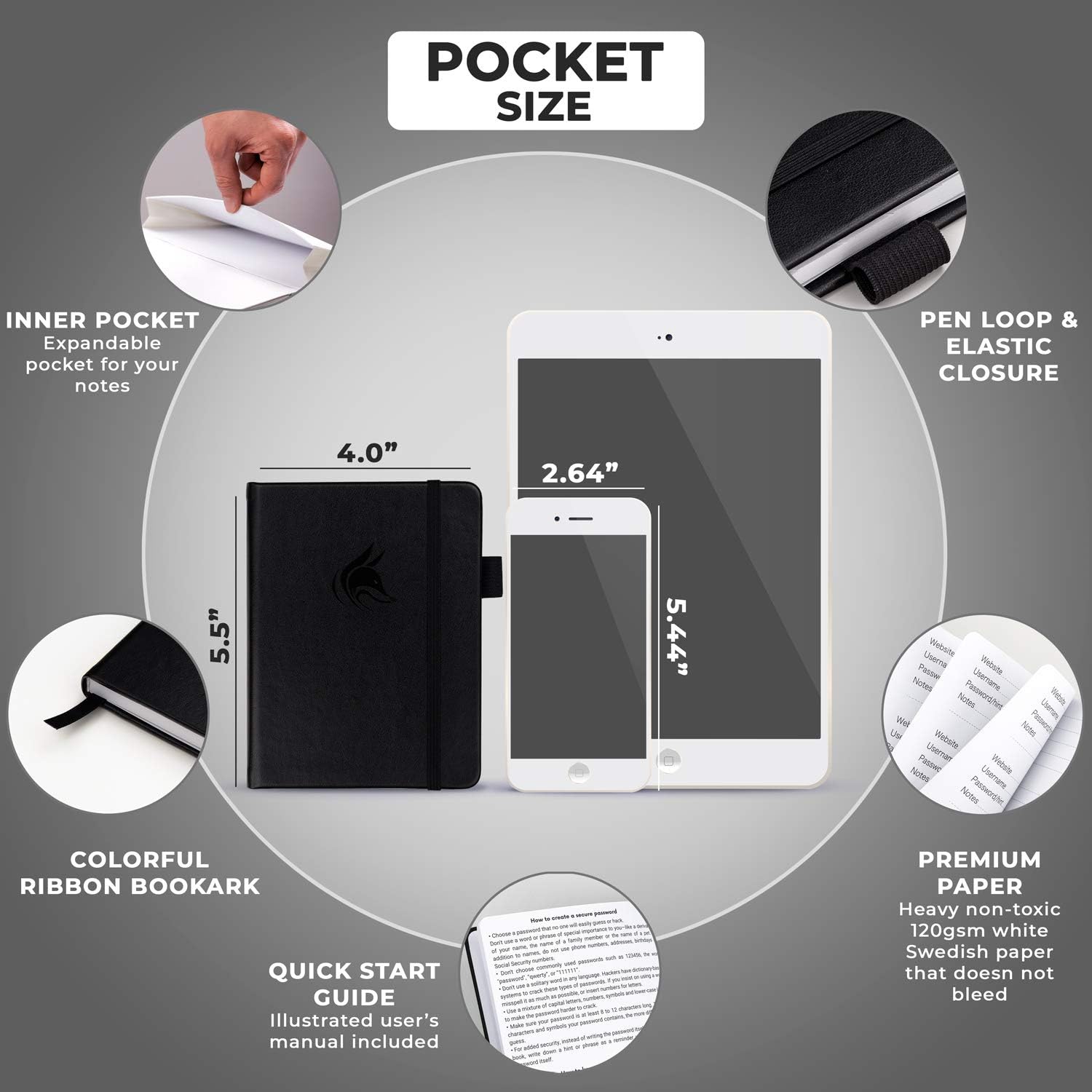 Clever Fox Password Book with alphabetical tabs. Internet Address Organizer Logbook. Small Pocket Password Keeper for Website Logins (Black) - Image 4